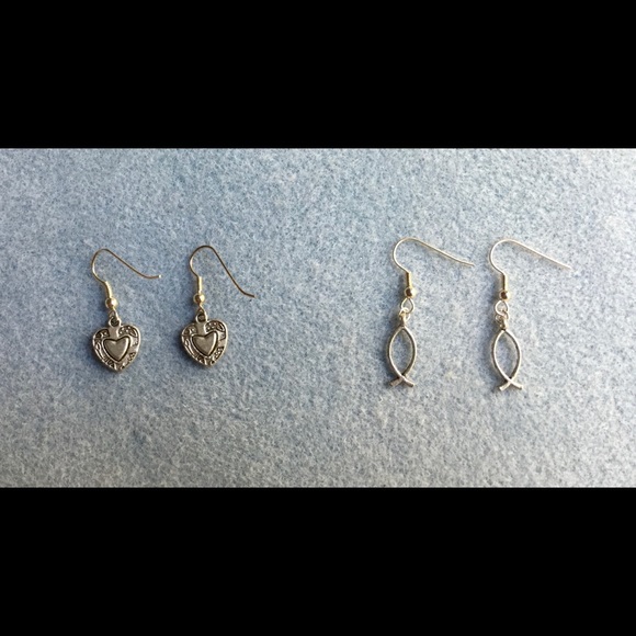 Pewter Fish Drop Earrings w Silver Plated Earwires - Picture 4 of 4